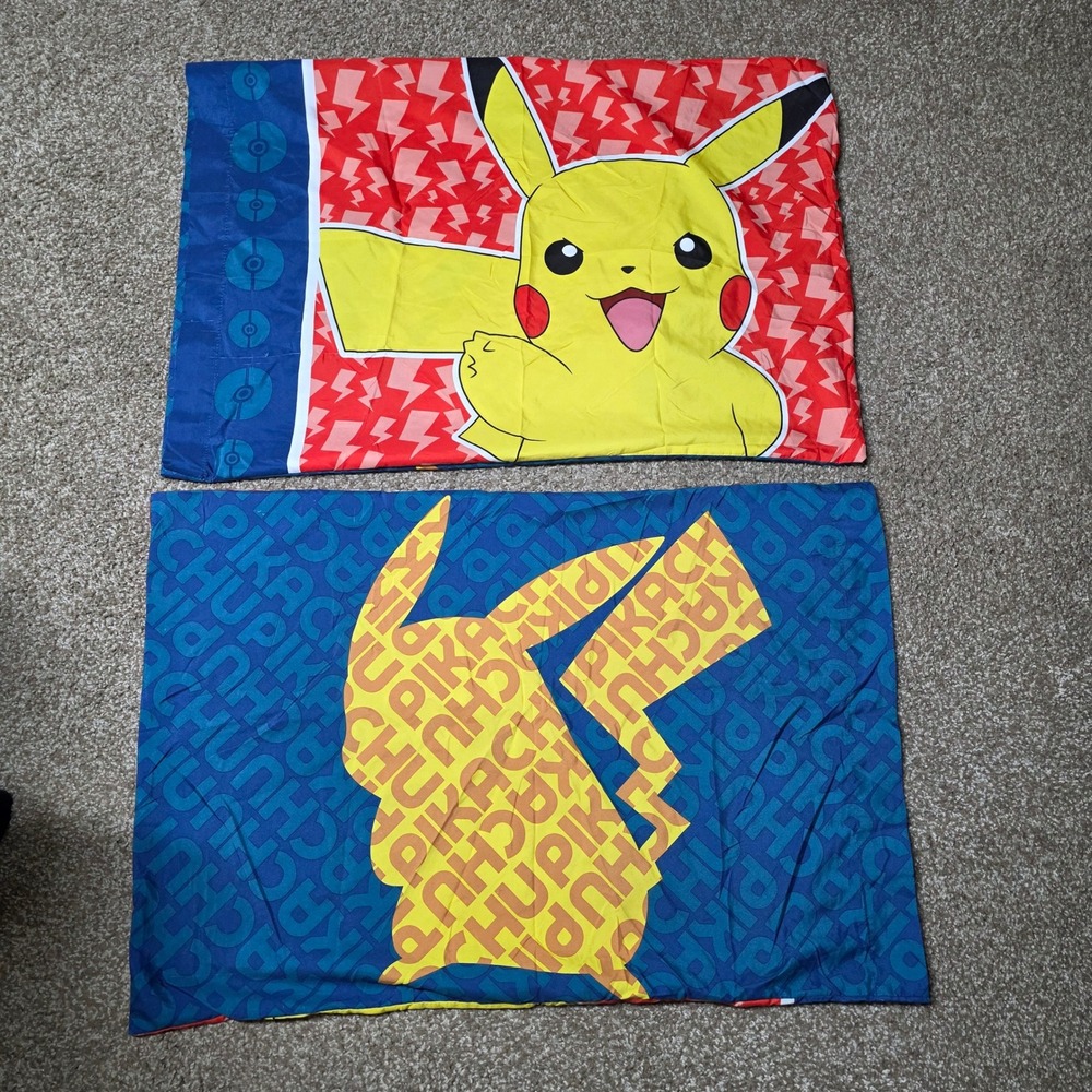 Pokemon‎ Pikachu Pillowcase Standard Reversible Blue Red Franco Manufacturing
